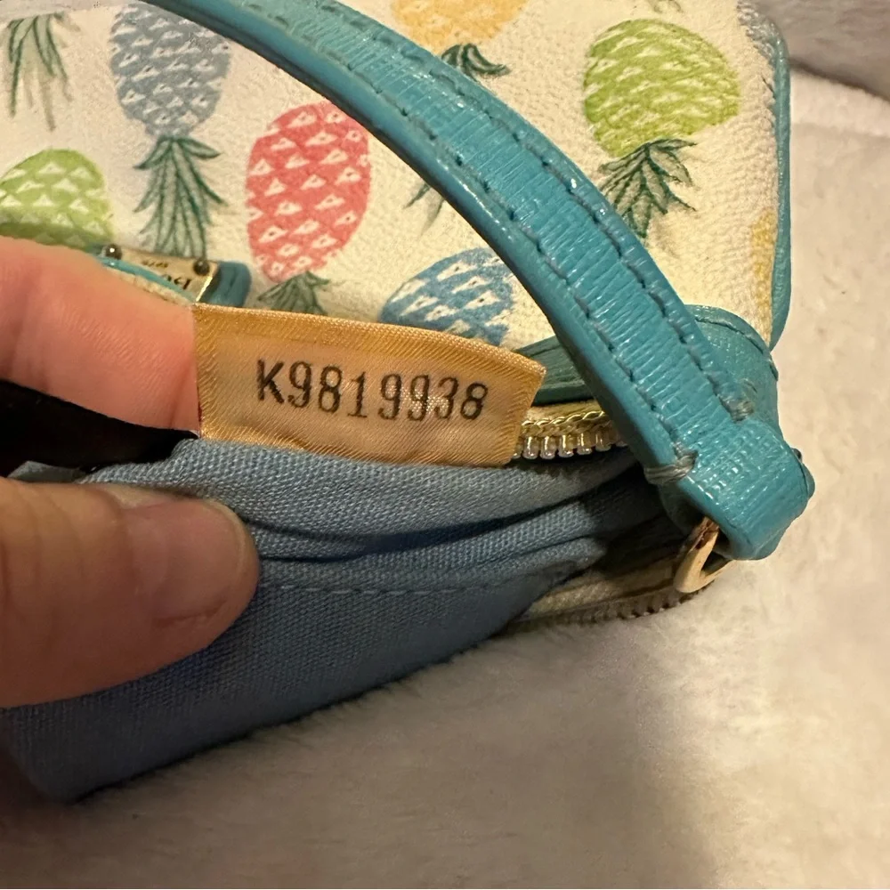 Dooney & Bourke Multicolor Pineapple Print Wristlet with Turquoise Trim